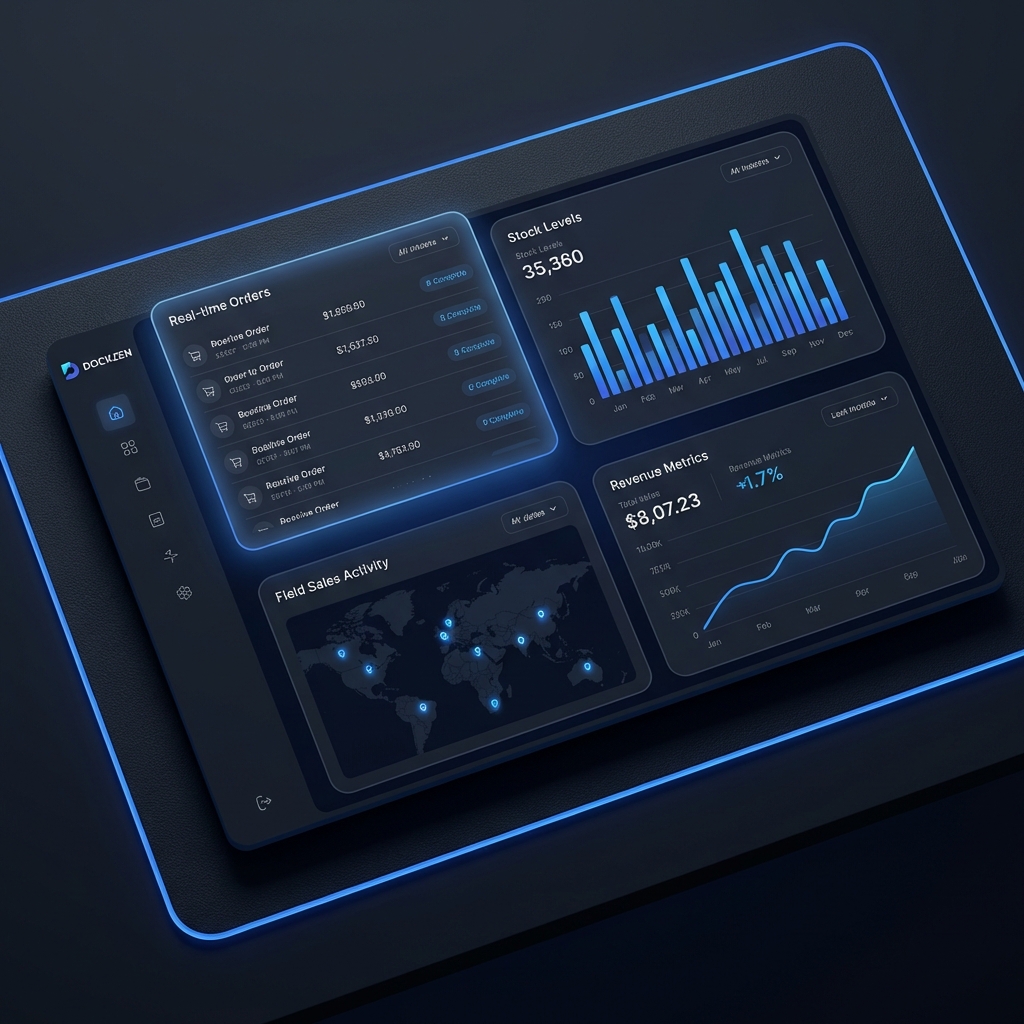 Dockzen Dashboard Interface showing real-time metrics and maps